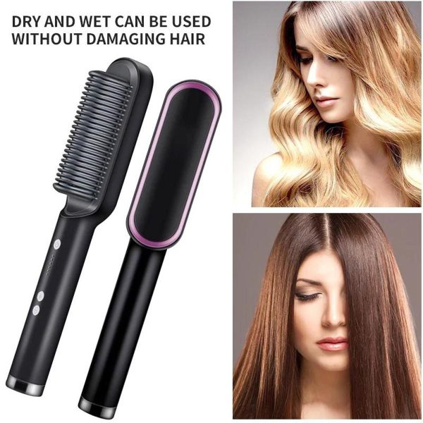 Hqt-909b Electric Hair Straightening & Curling Comb/brush – Dual-purpose Professional Hair Styler, Non-damaging Splint, | 2 In 1 Hair Straightener | ( Random Color )