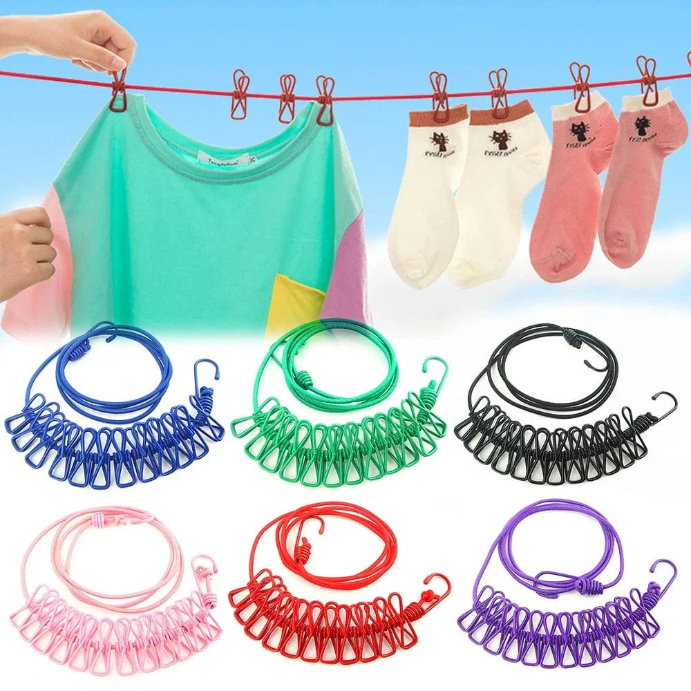 (40% Off NOW + FREE SHIPING ) Portable 15ft Clothesline Rope for Drying Clothes with Free 12 Clips – Dry Clothes Anywhere, Anytime!